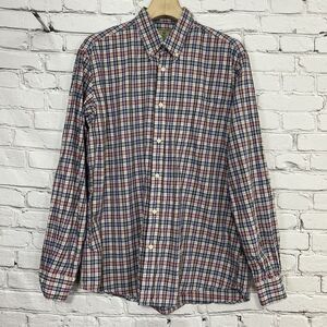 Beretta Mens Casual Button Down Shirt Size L‎ Red Blue Check Long Sleeve Cotton